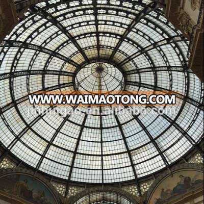 Steel frame structure clear tempered glass dome roof for building